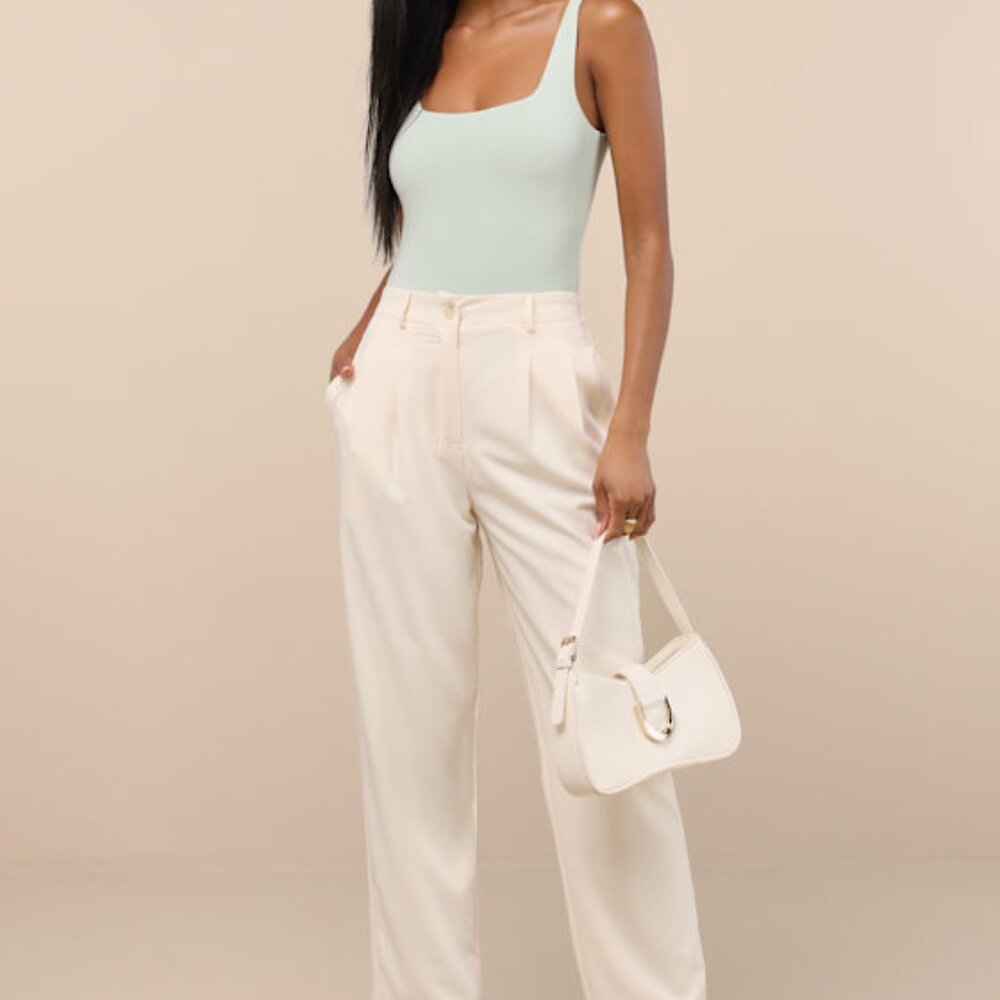 Lulus Sophisticated Company Ivory Straight Leg Trouser Pants White - Size XL